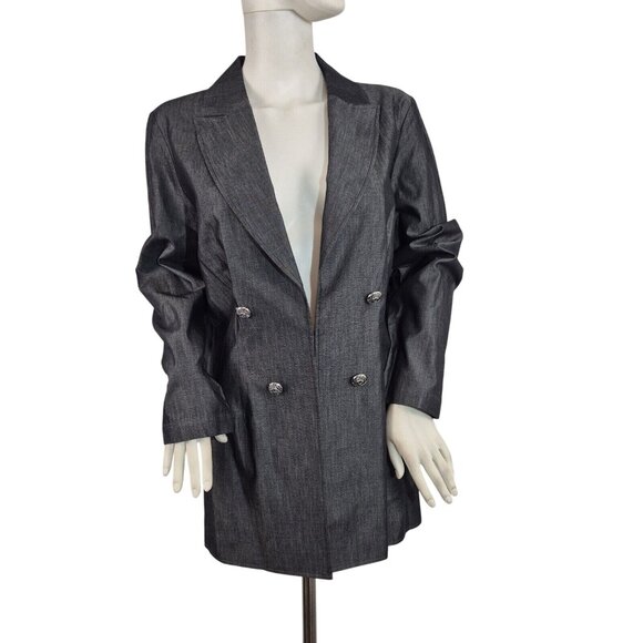 MING WANG Womens Tailored Fit Gray Silver Blazer Jacket Notched Collar Size M 29